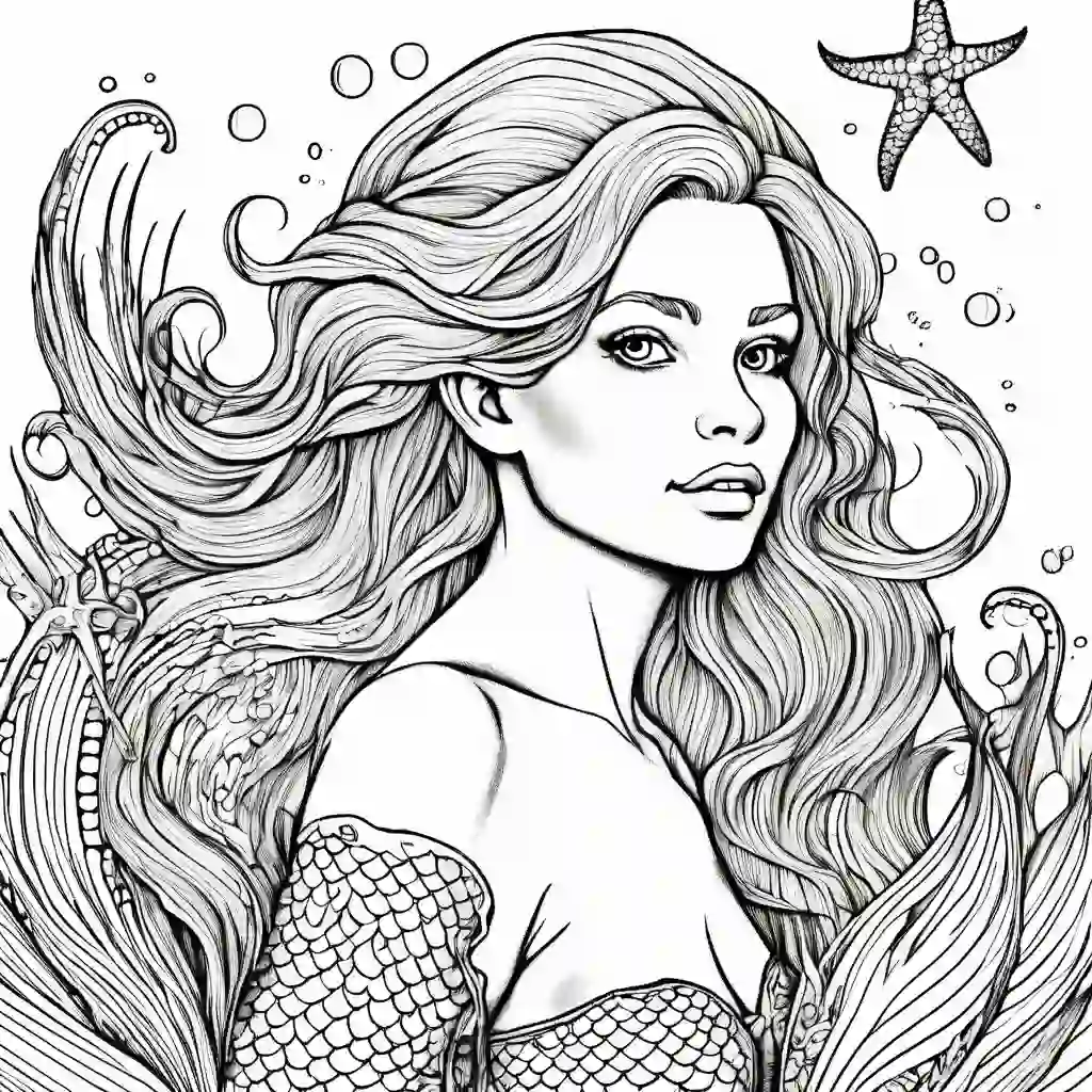 Mermaid with a Starfish coloring pages